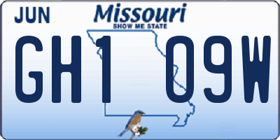 MO license plate GH1O9W