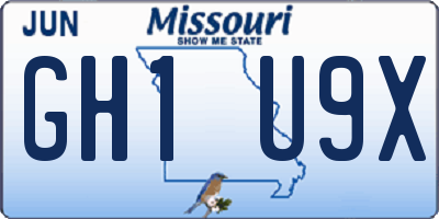 MO license plate GH1U9X