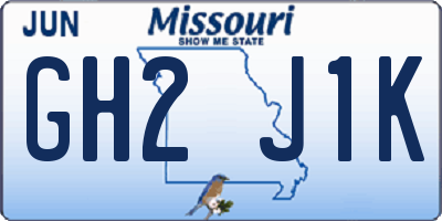 MO license plate GH2J1K