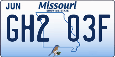 MO license plate GH2O3F