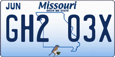 MO license plate GH2O3X
