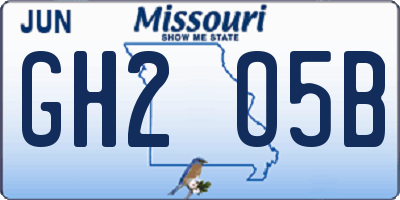 MO license plate GH2O5B