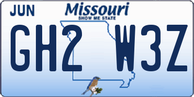 MO license plate GH2W3Z