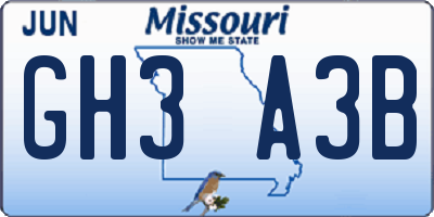 MO license plate GH3A3B