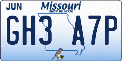 MO license plate GH3A7P