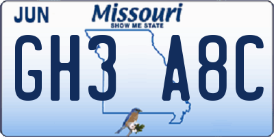 MO license plate GH3A8C