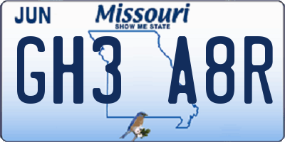 MO license plate GH3A8R