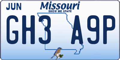 MO license plate GH3A9P