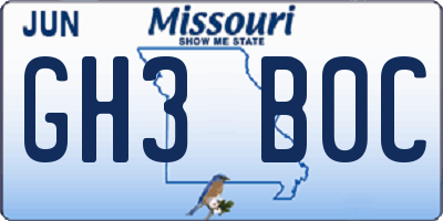 MO license plate GH3B0C