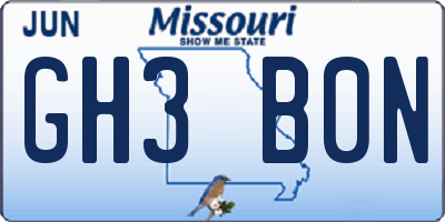 MO license plate GH3B0N