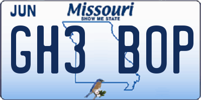 MO license plate GH3B0P