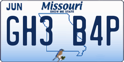 MO license plate GH3B4P