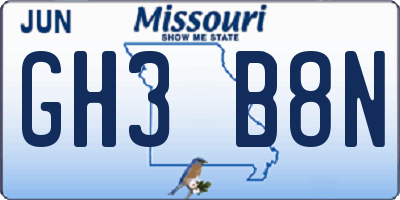 MO license plate GH3B8N