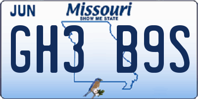 MO license plate GH3B9S