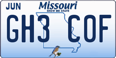 MO license plate GH3C0F