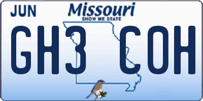 MO license plate GH3C0H