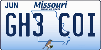 MO license plate GH3C0I