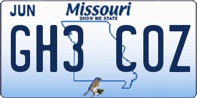 MO license plate GH3C0Z