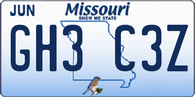 MO license plate GH3C3Z