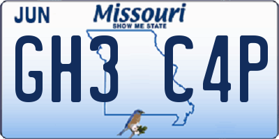 MO license plate GH3C4P