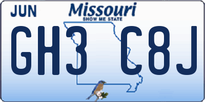 MO license plate GH3C8J
