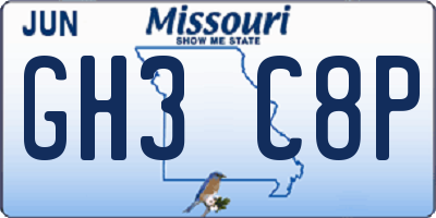 MO license plate GH3C8P
