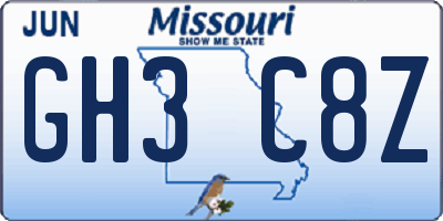MO license plate GH3C8Z