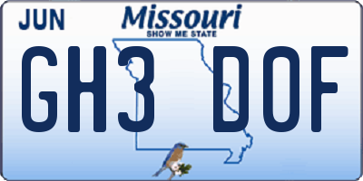 MO license plate GH3D0F