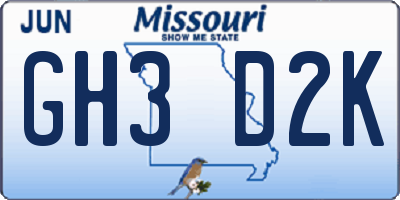 MO license plate GH3D2K