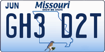 MO license plate GH3D2T