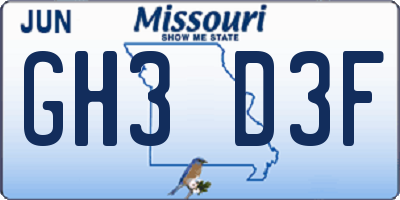 MO license plate GH3D3F