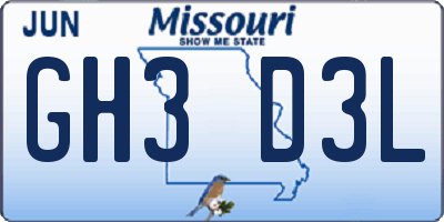 MO license plate GH3D3L