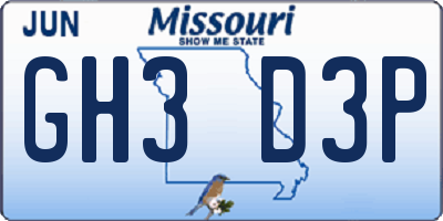 MO license plate GH3D3P