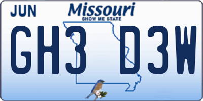 MO license plate GH3D3W