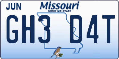 MO license plate GH3D4T