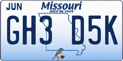 MO license plate GH3D5K