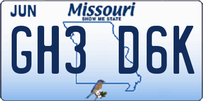 MO license plate GH3D6K