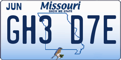 MO license plate GH3D7E