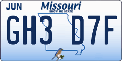 MO license plate GH3D7F