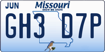 MO license plate GH3D7P