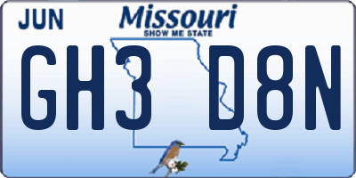 MO license plate GH3D8N