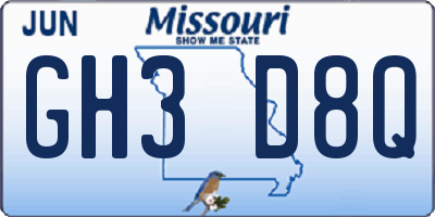 MO license plate GH3D8Q