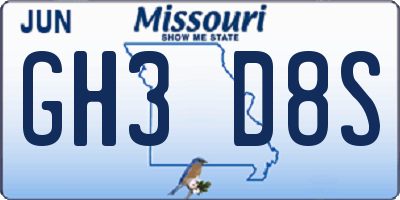 MO license plate GH3D8S