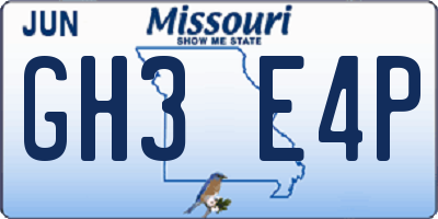 MO license plate GH3E4P