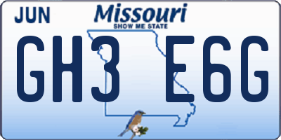 MO license plate GH3E6G