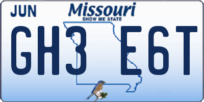 MO license plate GH3E6T