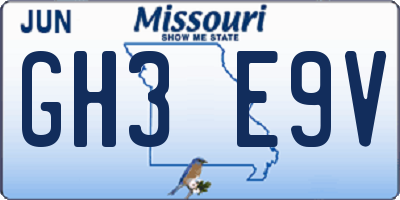 MO license plate GH3E9V