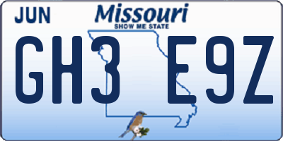 MO license plate GH3E9Z