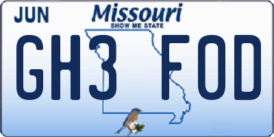 MO license plate GH3F0D