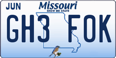 MO license plate GH3F0K